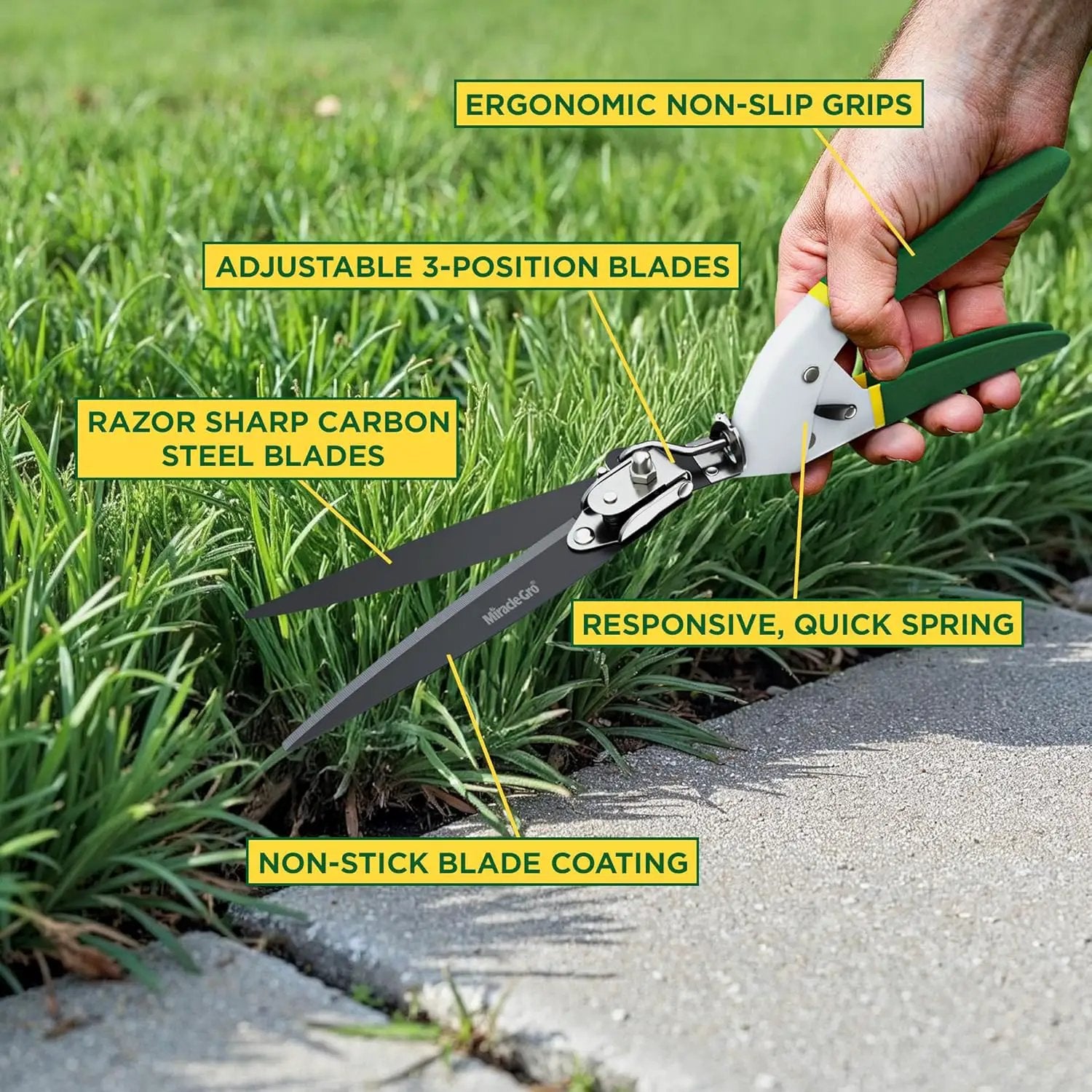 Miracle-Gro Grass Trimming Shears – Adjustable Rotating Handle with Sharp Non-Stick Carbon Steel Blades, Comfort Handles, and Safety Lock for Precise Garden and Lawn Edging by GreenHaven Gardens