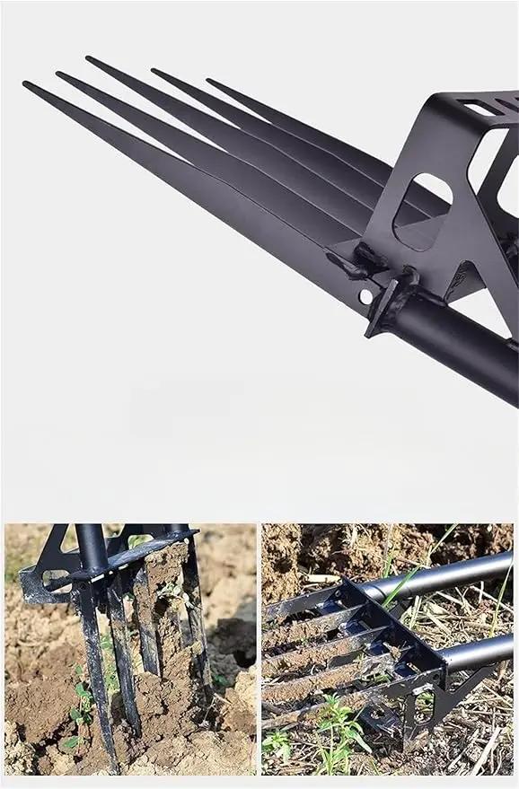 Heavy Duty Pitch Fork 46“ Steel Long Handle, Garden Broad Fork Loosening Soil & Breaks up Dirt, Garden Tool Claw Weeder Strengthening 5 Tines by GreenHaven Gardens