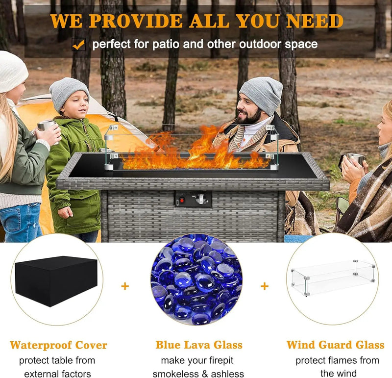 LayinSun 44" Propane Gas Fire Pit Table, 55000 BTU Rectangular Fire Pit with Glass Wind Guard for Outside Patio Deck Garden Backyard by GreenHaven Gardens