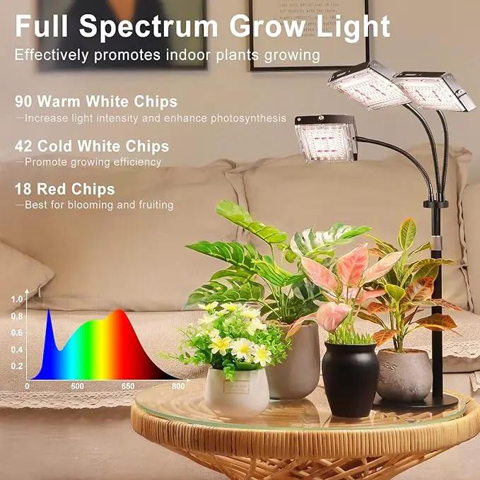 LBW Plant Grow Light, Full Spectrum Tri-Head Desk Plant Light for Indoor Plants, Growing Lamp with 3H/6H/12H Timer, 6-Level Brightness, 3 Lighting Modes, Height Adjustable, Ideal for Indoor Growth by GreenHaven Gardens