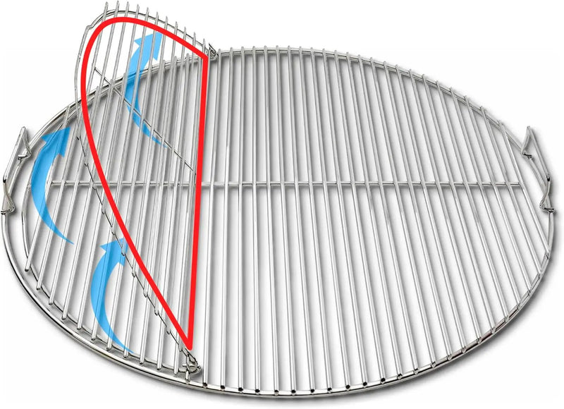 SnS Grills EasySpin Charcoal Grill Cooking Grate, 304 Stainless Steel, Large Hinged Opening, Perfect for 2-Zone Cooking, Replacement Grate Compatible with Weber & Other Grills - Fits 22” Kettles by GreenHaven Gardens