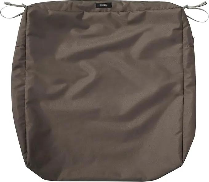 Classic Accessories Ravenna Water-Resistant 25 x 25 x 5 Inch Square Patio Seat Cushion Slip Cover & Foam, Dark Taupe, Lounge Chair Cushion by GreenHaven Gardens