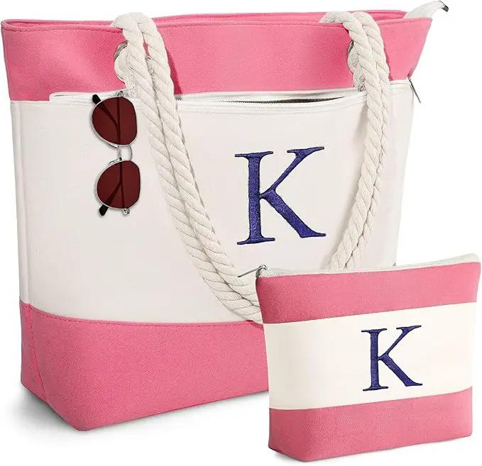 YOOLIFE Beach Bags for Women - Initial Tote Waterproof Bag with Makeup Bag, Mothers Day Gifts for Women Mom Friend Birthday by GreenHaven Gardens