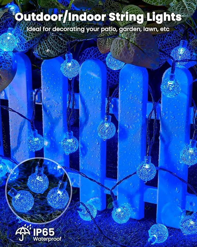 Solar String Lights Outdoor Waterproof, 2 Pack 60 LED 36.5 FT Each, 8 Lighting Modes Solar Powered Patio Lights for Garden Yard Porch Wedding Party Decor (Blue) by GreenHaven Gardens
