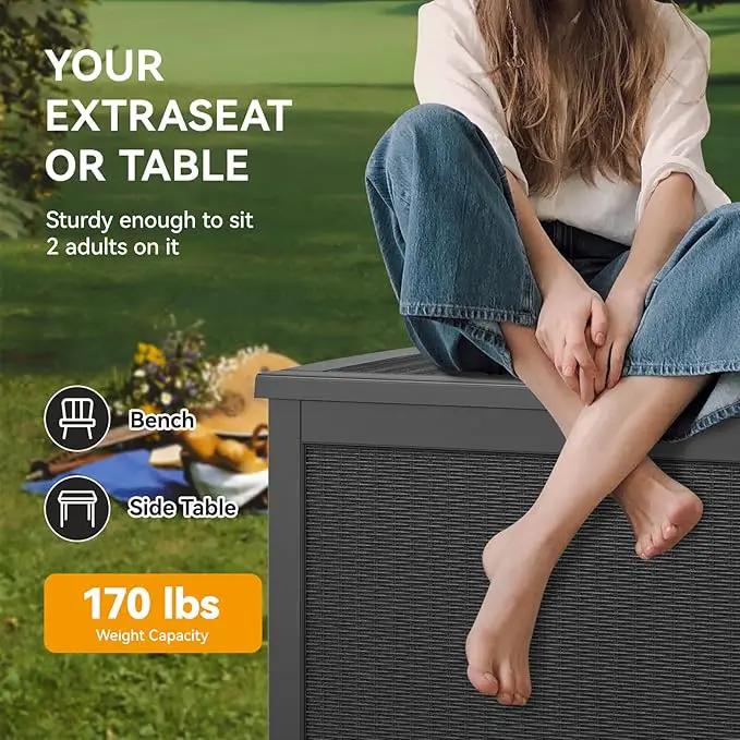 KAMABOKO 260 Gallon Outdoor Storage Box, Resin Deck Boxes Indoor and outdoor, Waterproof Storage Box Lockable Lid for Garden Tools, Package Delivery, Patio Cushions, Black by GreenHaven Gardens