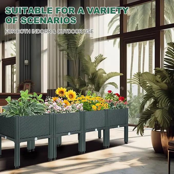 Emalie Raised Garden Beds Elevated Plastic Planter Box with Drainage Plugs Perfect for Vegetables Flowers Herbs Growing Outdoor, 63.0" Lx15.7 Wx16.5 H Grey by GreenHaven Gardens