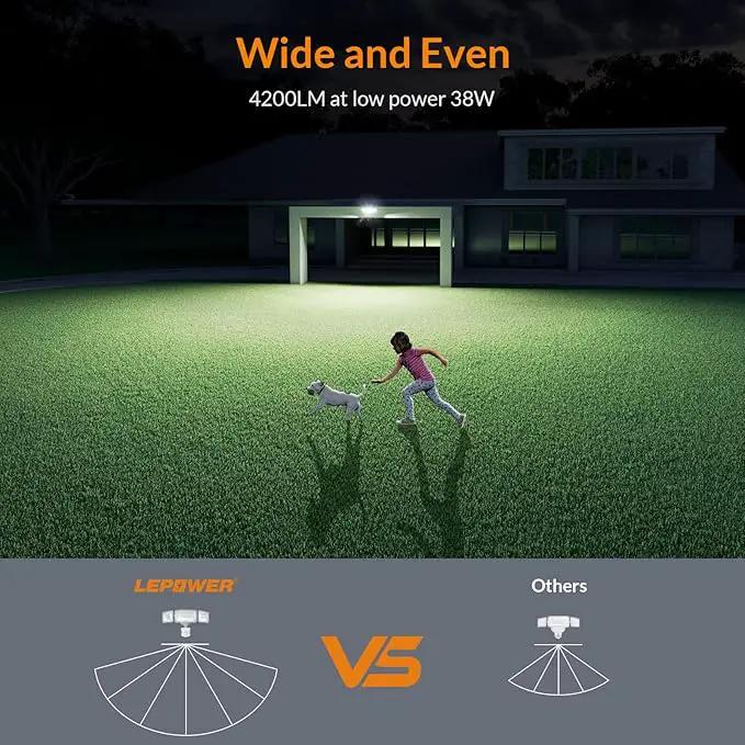 LEPOWER LED Motion Sensor Security Lights, 3 Head Motion Detected, 38W, 4200LM, Waterproof IP65, 5500K, Full Metal for Outdoor, Garage, Porch, Yard (Not Solar Powered, Black) by GreenHaven Gardens