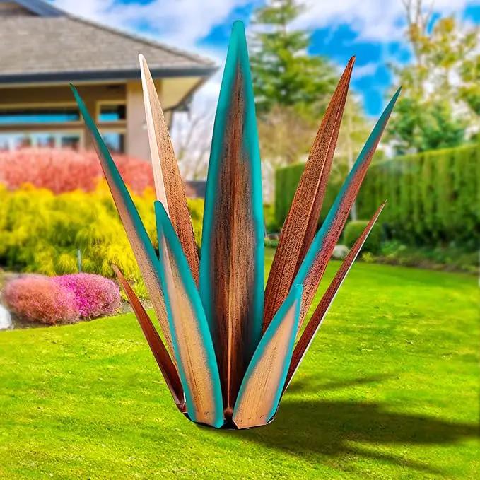 Large Tequila Rustic Sculpture, Agave Plants for Outdoor Patio, Home Decor Hand Painted Metal Garden Statue, Lawn Ornaments Yard Stakes (Blue - L) by GreenHaven Gardens
