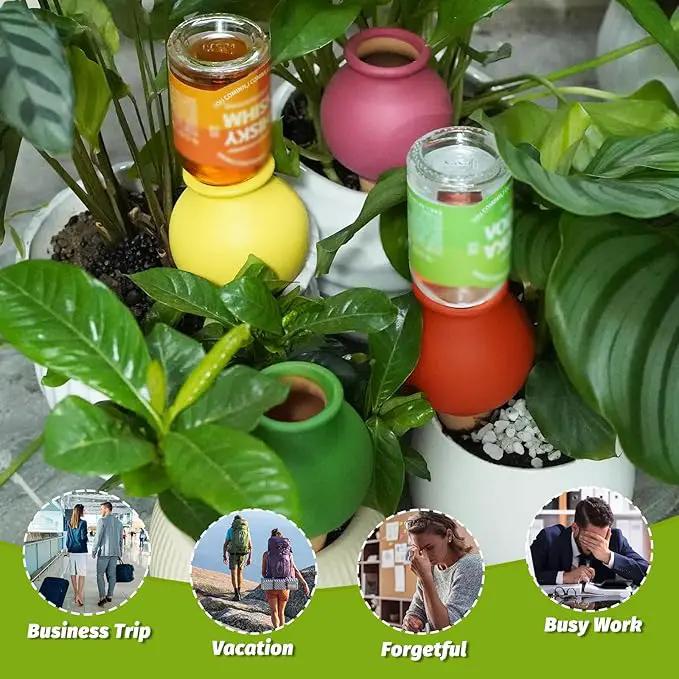 Terracotta Self Watering Spikes, 4 Pack Watering Bulbs for Indoor Outdoor Plants, Vacation Slow Release Plant Self Watering Planter Insert Devices, Colorful Water Globes While Away by GreenHaven Gardens