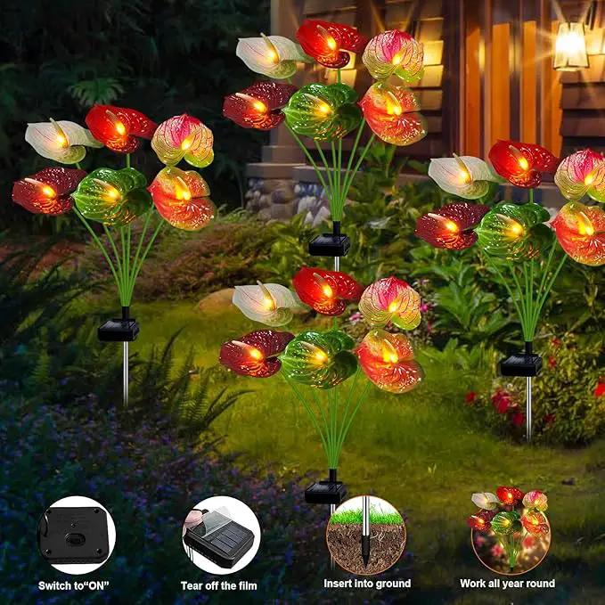Solar Lights Outdoor,4 Packs Solar Garden Flower Lights with Anthurium Plant Lights,Garden Birthday Gifts for Women,Waterproof Solar Stakes Lights for Outside Yard Patio Lawn Decoration by GreenHaven Gardens