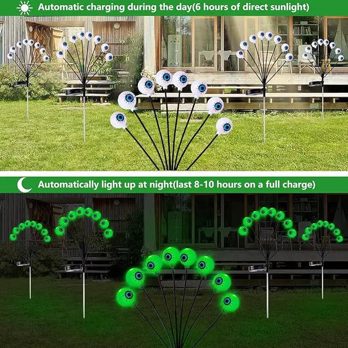 Halloween Decorations Outdoor Lights - 4 Pack 32LED Solar Halloween Scary Eyeball Pathway Lights Swaying by Wind, Waterproof Solar Halloween Stake Lights for Garden Porch Lawn Pathway (Green) by GreenHaven Gardens