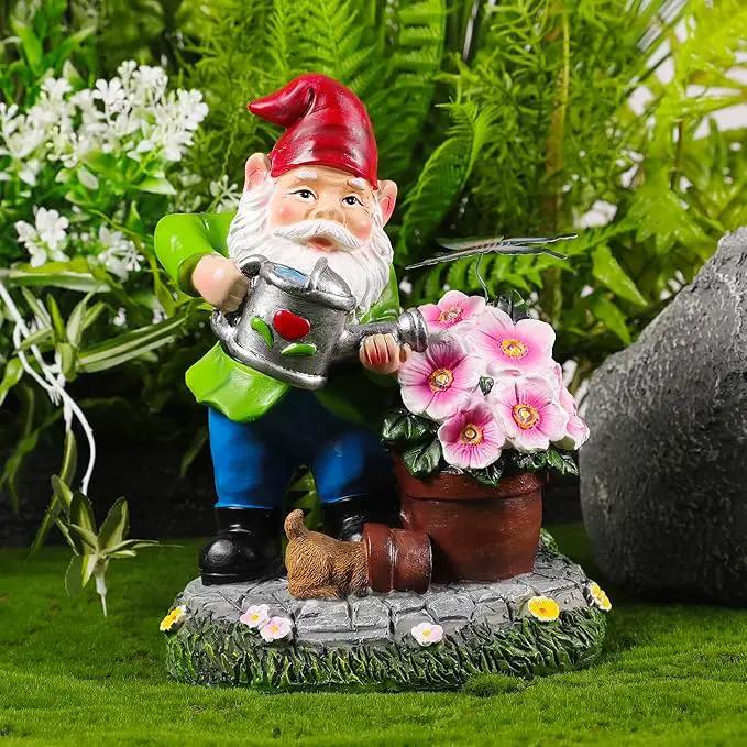 Gnome Figurine Garden Decor, Solar Resin Gnomes Outdoor Statue, Funny Gnome Gift Sculpture Decoration for Home Patio Yard Lawn Porch Ornament by GreenHaven Gardens