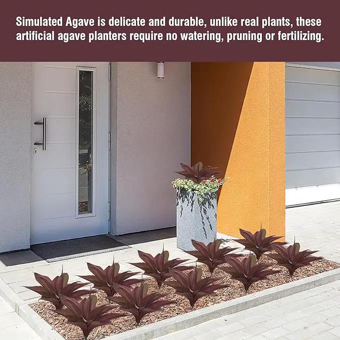 Fake Plants Artificial Agave Plants 13.8" Large UV Resistant Fake Agave Planters for Indoor and Outdoor Decorating Tropical Plant Succulents Greenery Indoor Decor(2Pack, Purple by GreenHaven Gardens