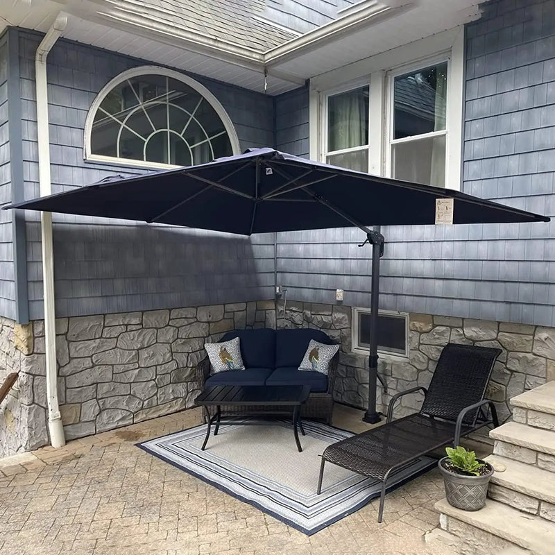PURPLE LEAF 9' X 11.5' Patio Umbrella Outdoor Cantilever Rectangle Umbrella Aluminum Offset Umbrella with 360-degree Rotation for Garden Deck Pool Patio, Navy Blue by GreenHaven Gardens