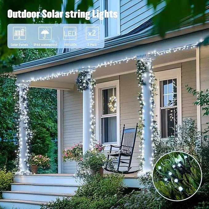 JMEXSUSS 2 Pack White Solar String Lights, Each 100 LED 33ft Green Wire Solar Lights Outdoor Waterproof for Outside Garden Wedding Party Decoration by GreenHaven Gardens