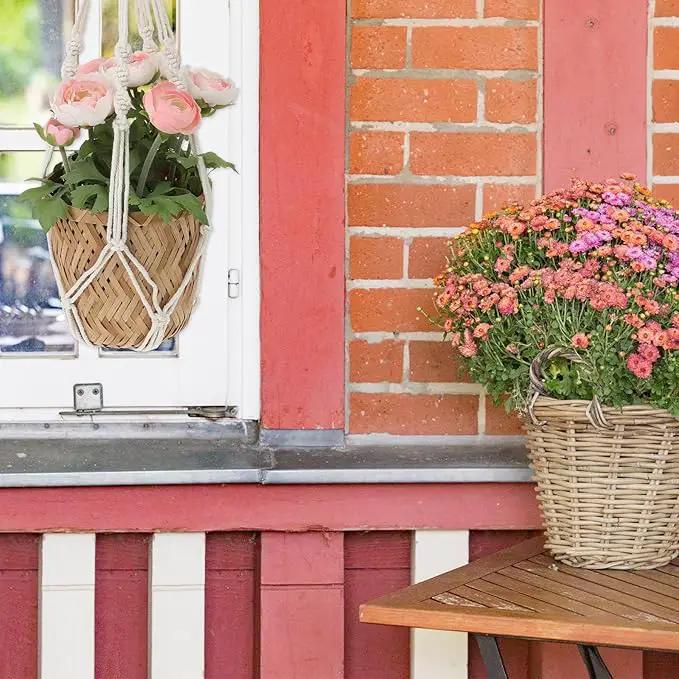 2 PCS Macrame Plant Hanger Indoor Hanging Plant Holder Hand-Woven Cotton Rope Flower Pot Basket with Metal Hook Rings Window Plant Hanger for Outdoor Hanging Pots Home Boho Decor, No Tassels, 23.6" by GreenHaven Gardens