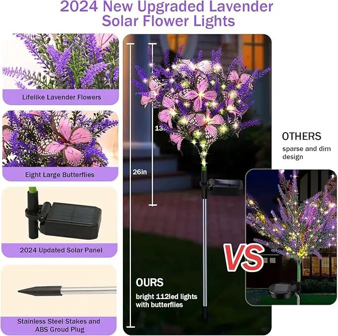 Solar Garden Lights Outdoor, 4 Pack Purple Lavender Solar Butterfly Lights Gardening Gifts for Women, Solar Artificial Flower with Butterfly Purple Garden Decor for Lawn Patio-Warm White by GreenHaven Gardens