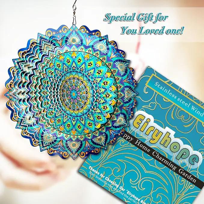 Wind Spinners Peacock Mandala Wind Spinner 3D Hanging Wind Sculpture Creates Mesmerizing Holographic Effect, Outdoor Garden Decor Kinetic Yard Art Decoration, Fun Mandala Gifts for Women Men by GreenHaven Gardens