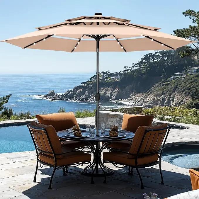 GREEN PARTY 10ft Outdoor Patio Umbrella, Auto-Tilt Market Table Umbrellas with Crank, 8 Sturdy Ribs & 1.5" Pole UV Protection for Garden Deck Backyard Pool by GreenHaven Gardens