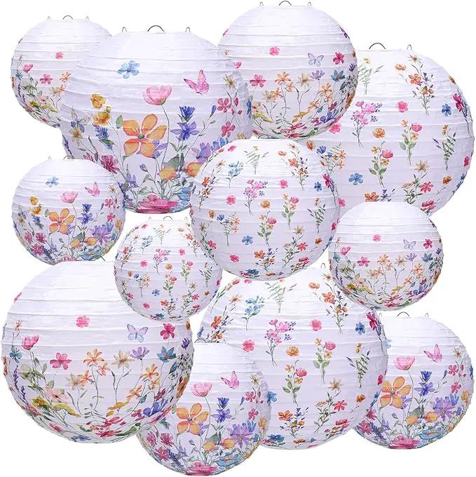 Riakrum 12 Pcs Wildflower Paper Lantern Set Floral Party Decorations Flower Paper Round Lanterns Wildflower Lantern Kit for Spring Baby Shower Bridal Shower Wedding Birthday Tea Party Supplies by GreenHaven Gardens