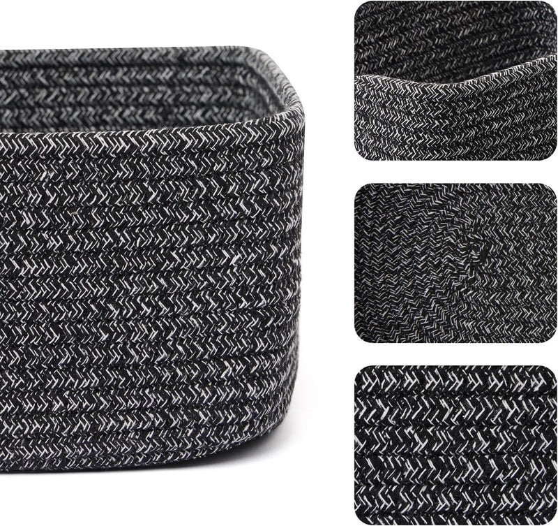 Small Storage Baskets for Organizing | Closet Organizer Bins | Shelf Toy Basket | Woven Rope Baskets | Cube Decorative Box | Shallow Basket | 11.5x7.5x4.7” | 4 Packs Dark Gray by GreenHaven Gardens