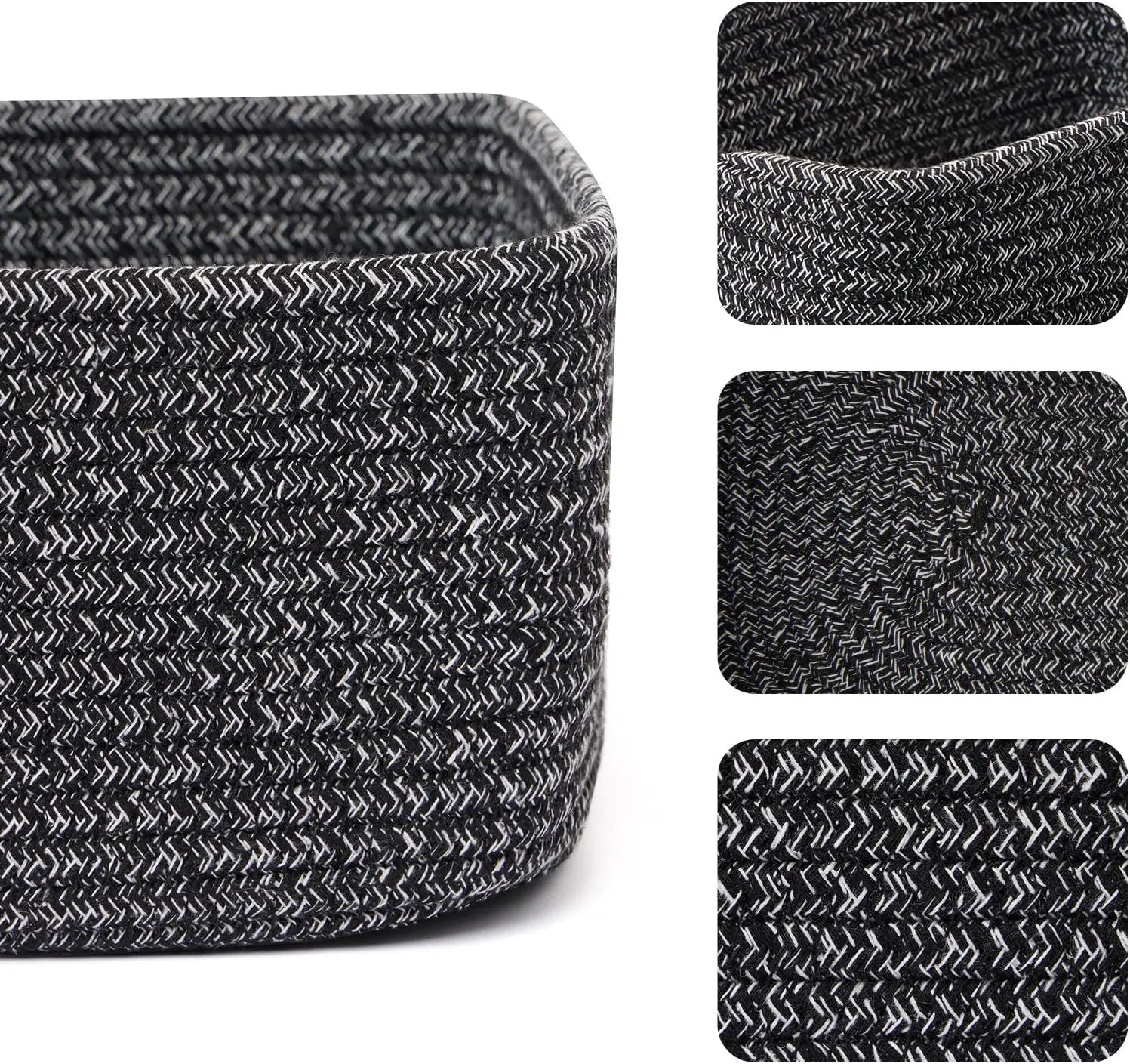 Small Storage Baskets for Organizing | Closet Organizer Bins | Shelf Toy Basket | Woven Rope Baskets | Cube Decorative Box | Shallow Basket | 11.5x7.5x4.7” | 3 Packs Dark Gray by GreenHaven Gardens