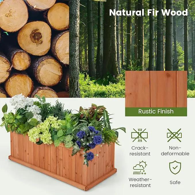 HAPPYGRILL Raised Garden Bed, Outdoor Elevated Flower Box w/ 4 Drainage Holes & Detachable Bottom Panels, Wood Planter Box for Vegetables Flowers Herbs & Fruits Growing, 31” x 14” x 12” by GreenHaven Gardens
