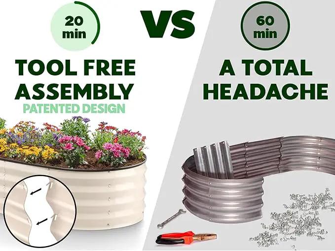 Galvanized Raised Garden Beds Outdoor // 4×2×1 ft Planter Raised Beds for Gardening, Vegetables, Flowers // Large Metal Garden Box (White) // Patented Tool-Free Design by GreenHaven Gardens