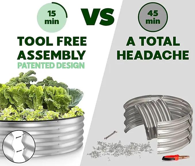 Round Galvanized Raised Garden Bed // 4×4×1 ft (2-Pack) Galvanized Raised Garden Beds Outdoor for Gardening, Vegetables, Flowers // Patented Tool-Free Design Round Planter (Silver) by GreenHaven Gardens