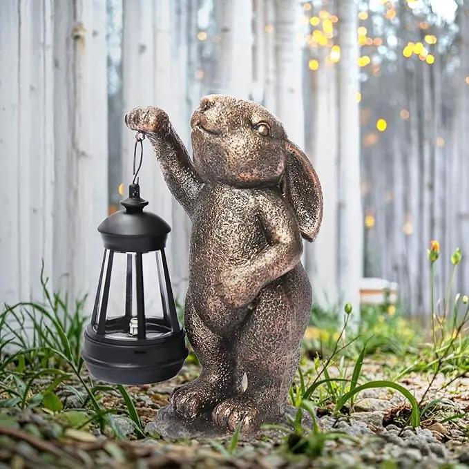 Garden Statues Rabbit with Solar Lantern,Lawn Garden Decor Outdoor Statue for Patio, Balcony, Yard Ornament,Ideal Rabbit Housewarming Gifts & Birthday Gifts for Grandma Mom Women by GreenHaven Gardens