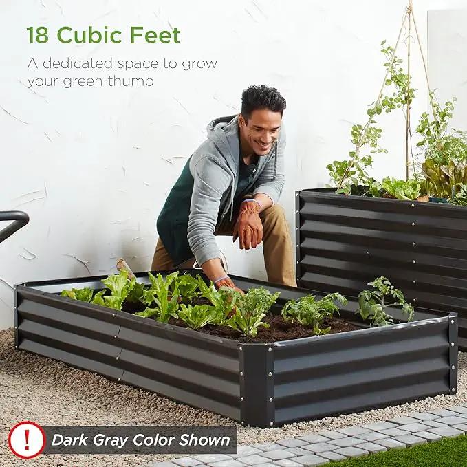Best Choice Products 6x3x1ft Outdoor Metal Raised Garden Bed Box Vegetable Planter for Vegetables, Flowers, Herbs, and Succulents - Dark Green by GreenHaven Gardens