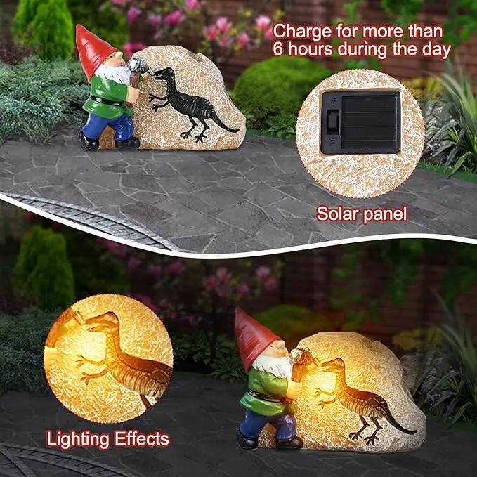 Garden Gnome Statues-Solar Gnomes Statues-Outdoor Gnome Figurine Decor Dinosaur Resin Decoration for Patio Yard Lawn Ornament Gnomes Gift for Woman 5.5 Inches by GreenHaven Gardens