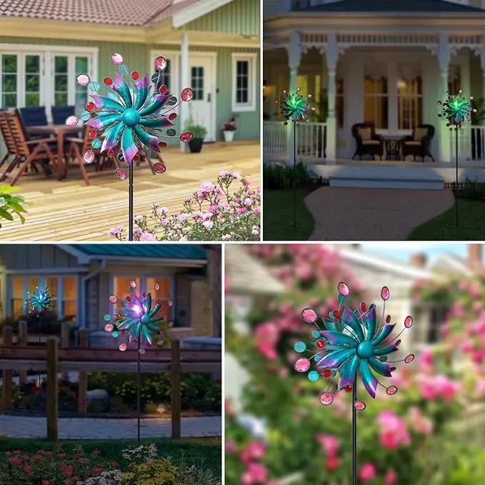 Solar Wind Spinners for Yard and Garden-60.6 Inch 360° Metal Wind Sculptures Outdoor Clearance Kinetic Windmills with Multi Color Led Glass Ball by GreenHaven Gardens