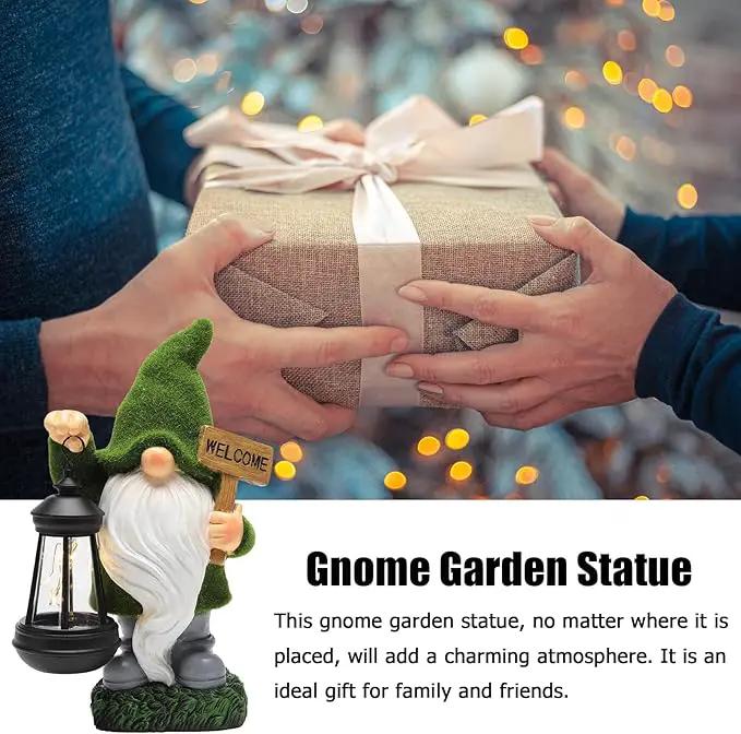 Garden Gnome Statue Solar Light Outdoor Decorations Figurine Welcome Sign with Lantern Sculpture Garden Decor Lawn Patio Yard Porch Outside Housewarming Gifts for Women Mother's Day Grandma by GreenHaven Gardens