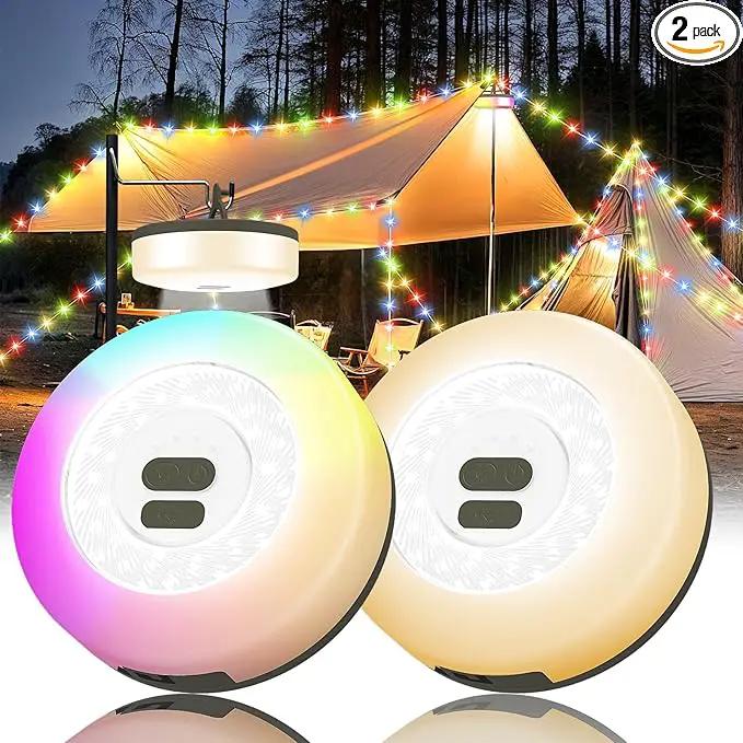 Camping String Lights, 4 in 1 Quick Storage 32.8FT Rechargeable Tent Lights with 9 Modes Hanging Waterproof Camp Lamp Camping Essentials for AwnTent Hiking Garden Bedroom Festival(Warm +RGB)-2Pack by GreenHaven Gardens