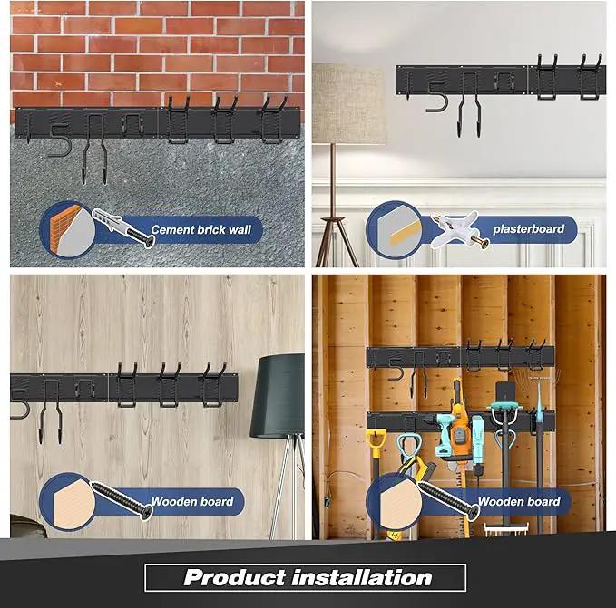 Garage Tool Storage Rack, Heavy Duty Garage Storage Organizer Rack System Wall Mounted Tool with 6 double hooks, 2 rails, Garden Yard Tools Hanger Rack for Ski Gears, Broom, Rake,Shovel by GreenHaven Gardens