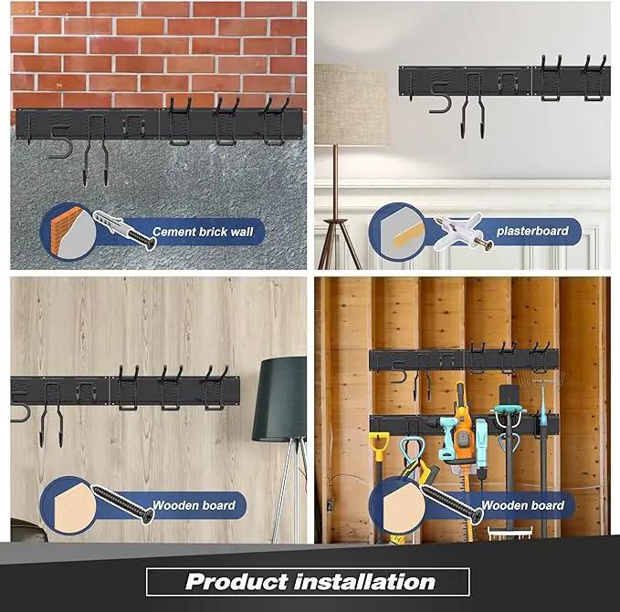 Garage Tool Storage Rack, Heavy Duty Garage Storage Organizer Rack System Wall Mounted Tool with 12 double hooks, 4 rails Garden Tool Rack by GreenHaven Gardens