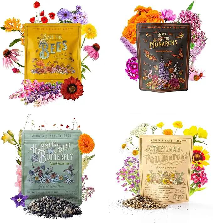 Wildflower Seeds Collection - 500,000+ Bulk Seeds - 6 Different Mixes Including Hummingbird & Butterfly, Save The Monarchs, Save The Bees, Shaded Woodland, Rocky Mountain, & Dryland Pollinator by GreenHaven Gardens