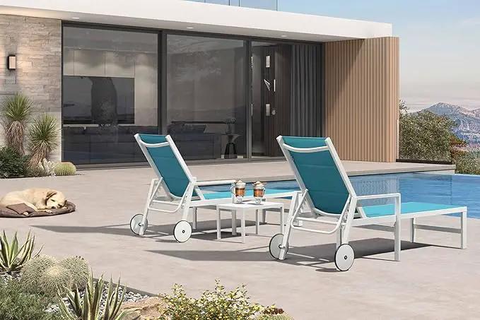 PURPLE LEAF Outdoor Chaise Lounge Set Adjustable Sunbathing Recliner with Armrest and Side Table for Poolside Beach Outside Patio Aluminum Chaise Lounger Blue by GreenHaven Gardens
