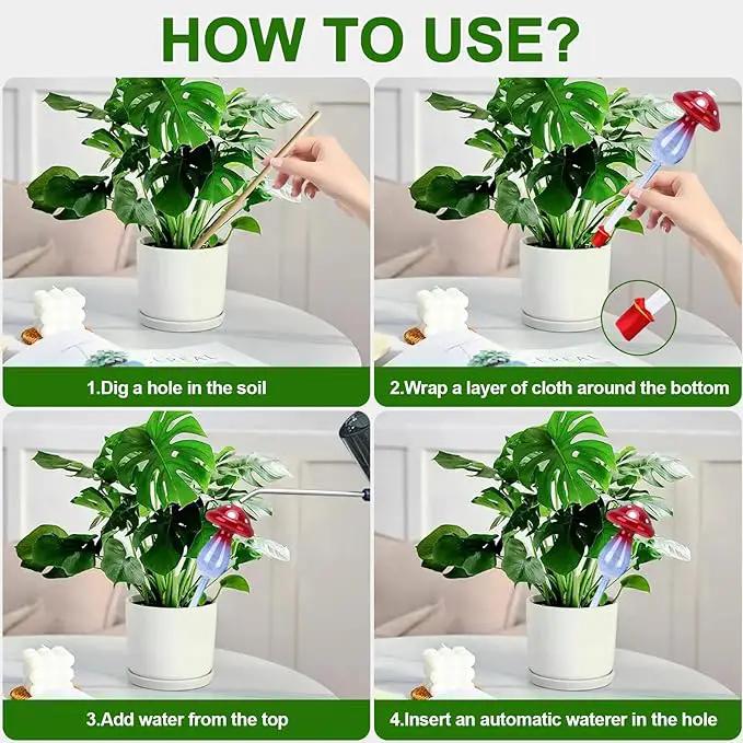 Headley Tools Plant Watering Globes Mushroom, Glass Plant Watering Globes, Self Watering Planter Insert, Cute Self Watering Globes - (4 PCS) by GreenHaven Gardens