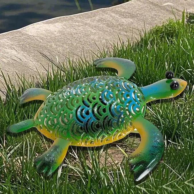 Natelf Solar Powered Turtle Statue Outdoor Decor Metal Animal Yard Art Waterproof Outdoor Sculptures for Patio, Yard, Balcony, Yard Ornament - Unique Housewarming Gifts by GreenHaven Gardens