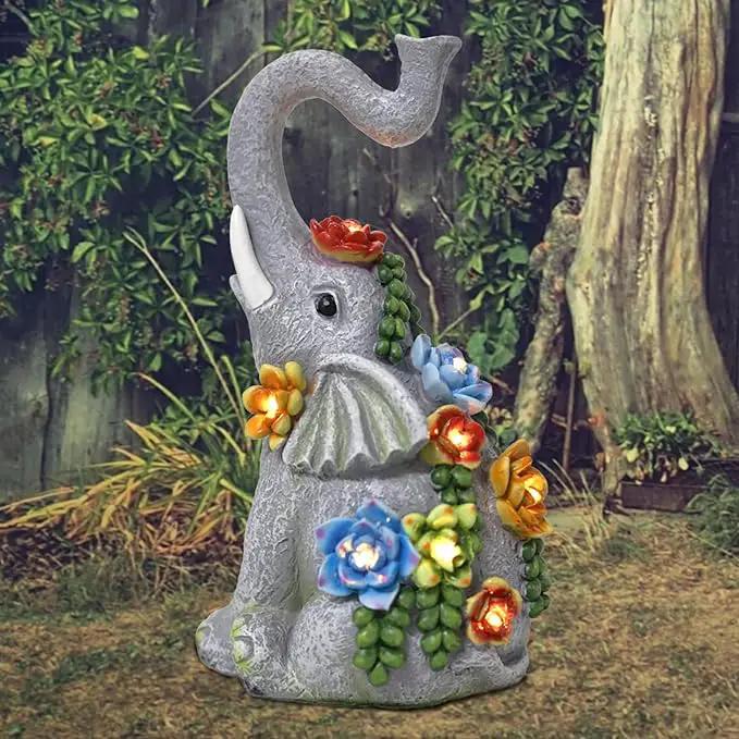 Elephant Garden Statue Solar Lamp with 8 Led Lights Decor Outdoor Resin Waterproof Sculpture Patio Lawn Yard Porch Decorations Housewarming Gifts for Women Mom Grandma by GreenHaven Gardens