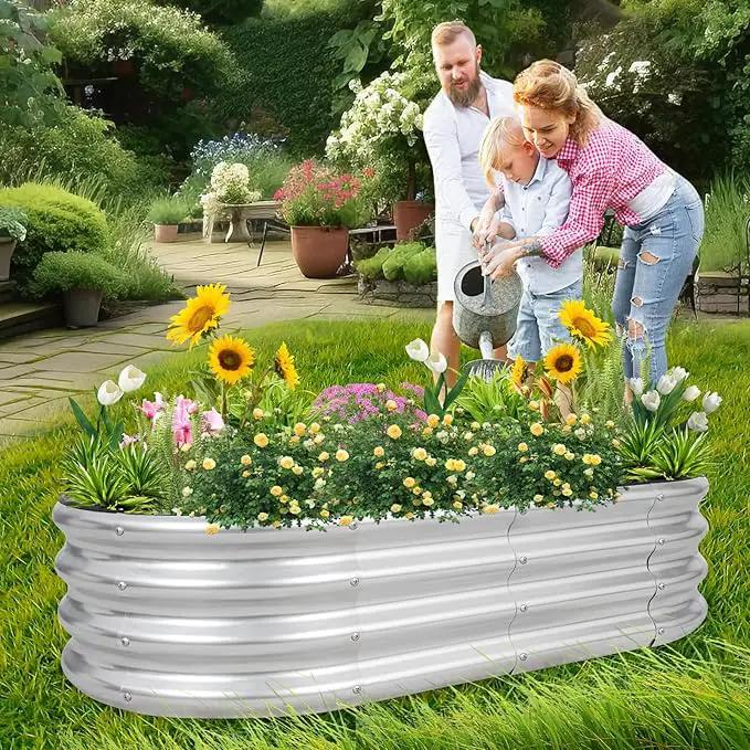 1MORE Galvanized Raised Garden Bed- Planter Garden Boxes Outdoor, Raised Beds for Gardening, 4x2x1ft Metal Garden Bed Kit for Vegetables Flower, Planter Raised Bed with Protective Tape & Tools.Silver by GreenHaven Gardens
