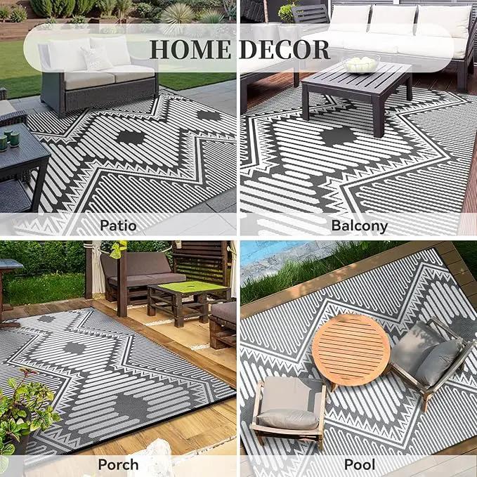 MontVoo Outdoor Rug-Waterproof Patio Rug Mat 5x8 Outdoor Carpet Mat Reversible Plastic Straw Outside Outdoor Rug for RV Camping Picnic Beach Balcony Backyard Pool Deck Porch Modern Boho Grey by GreenHaven Gardens