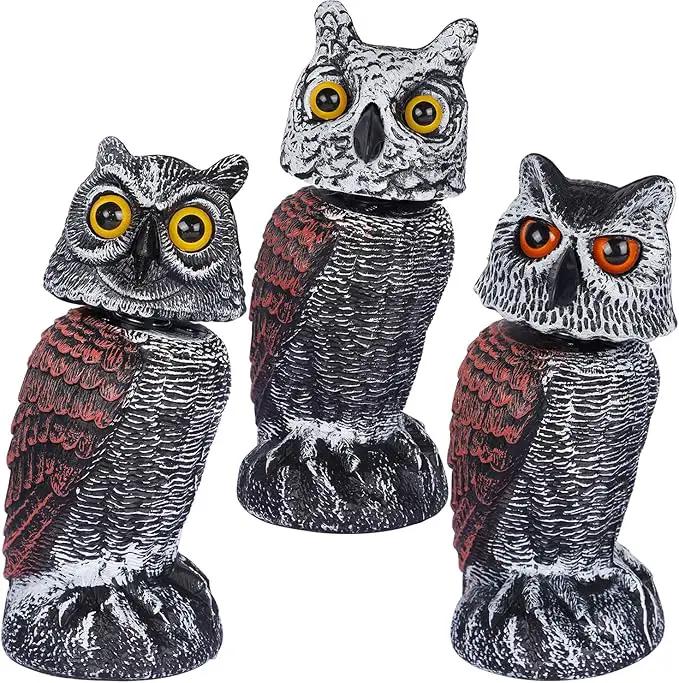 Hausse 3 Pack Bird Scarecrow Fake Horned Owl Decoy, Rotating Head Plastic Owl Bird Deterrents, Nature Enemy Horned Pest Repellent for Outdoor Garden by GreenHaven Gardens