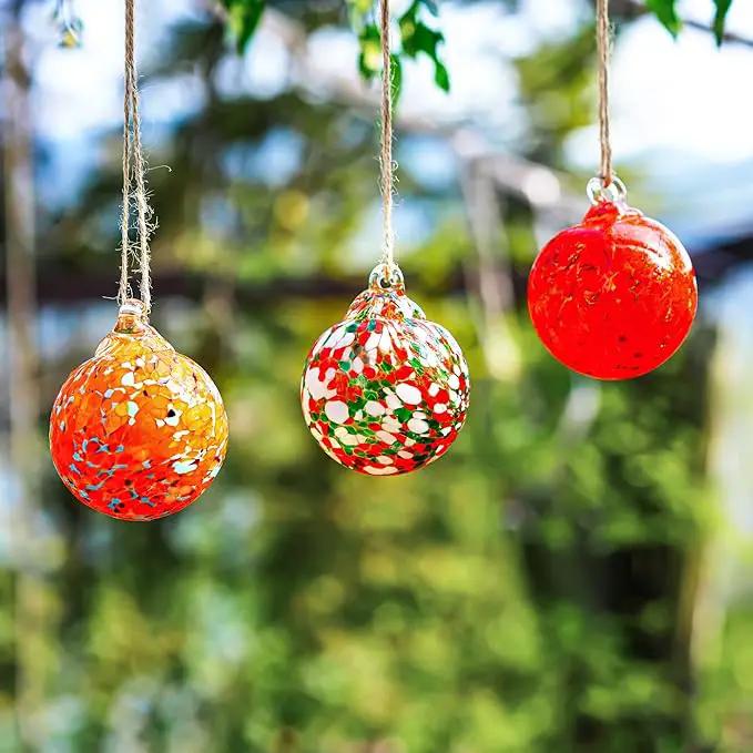 Set of 3 Blown Glass Christmas Ornament Balls for Christmas Tree Decor Glass Gazing Balls for Garden Patio Decor Glass Hanging Xmas Ornament Balls Gifted Box by GreenHaven Gardens