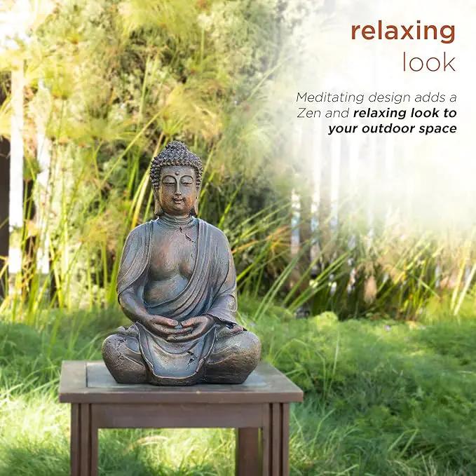 Alpine Corporation 15" Tall Indoor/Outdoor Meditating Buddha Statuary Décor by GreenHaven Gardens