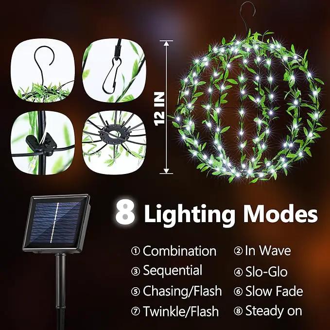 Solar Powered Hanging Iron Sphere Lights with Artificial Greenery – 12Inch 120 LED Waterproof Outdoor Decor Ball Light with Timer & 8 Modes – 2 Pack for Garden, Christmas, Weddings (Cool White) by GreenHaven Gardens