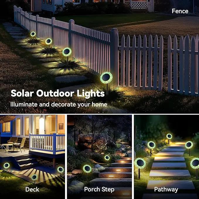Outdoor Solar Lights, 4 Pack Led Solar Sunflower Lights, Stake/Wall 2-in-1 Waterproof Solar Garden Lights for Yard, Landscape, Fence, Patio, Driveway, Pathway, Backyard Decoration (Warm White) by GreenHaven Gardens