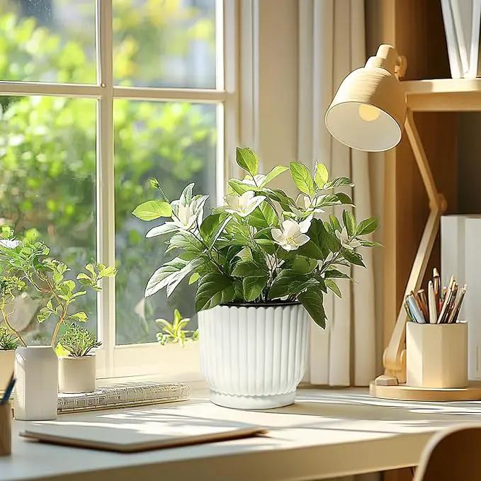 T4U 7 Inch Self Watering Pots for Indoor Plants, 4 Pack White Plastic Flower Pots for All House Plants, Flowers, African Violets by GreenHaven Gardens